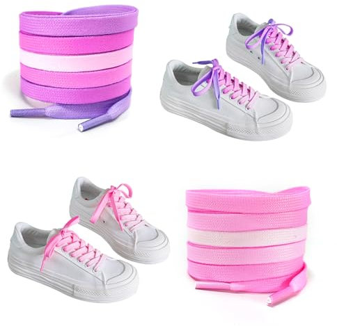 EQLEF Lacci Arcobaleno, 2 paia Gradiente Colorati Lacci delle scarpe Ragazze Rosa e Viola Piatti Colorati Lacci delle scarpe 120CM per 5-6 fori Scarpe sportive Scarpe casual Scarpe di tela