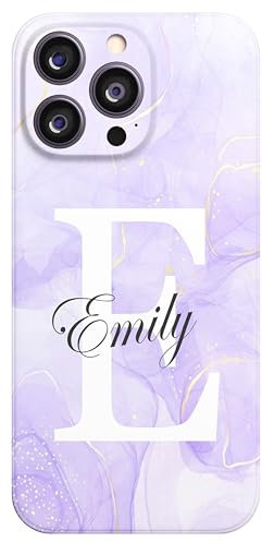 Personalised Phone Case For Apple iPhone 16e, 16, 15, 14, Pro, Max, Plus 13, 12, 11, X, XS, XR, SE, 8, 7, 6, 5, Fully Printed 3D Customized Marble Text Cover, Custom Name TPU Silicon Cases (Purple)