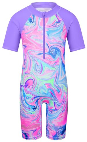 HUAANIUE Long Swimsuit Girls Swimming 1pcs Swimwear UPF 50+ UV Sunsuit with Zipper 4-12Y Summer Swimming Sportswear