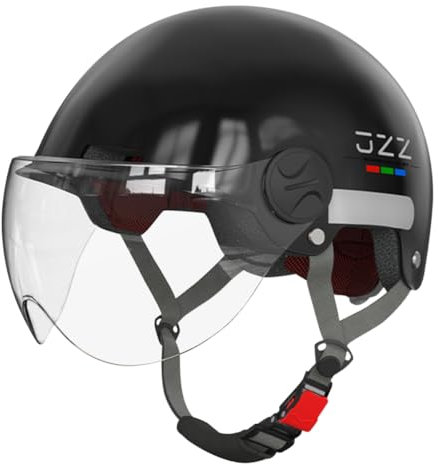 ACMEDE Scooter Helm Skaterhelm Motorradhelm für Herren und Damen E Scooter Helm Mit reflektierendem Streifen Fahrradhelm E-Bike Helm Roller Helm mit HD-Visier Moped Helm Für den Sommer 55-63CM