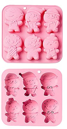 Ipotkitt 2 stampi in silicone a forma di pan di zenzero rosa, stampi per cioccolatini a tema natalizio, strumenti per la creazione di torte fai da te, caramelle, resina UV