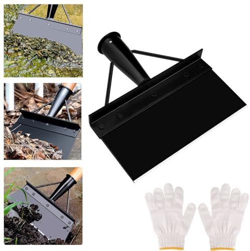 Multi-Functional Garden Shovel, Stainless Steel Scraper with Working Gloves, Cleaning Shovel for Weed Moss Snow - 20cm Blade - Black