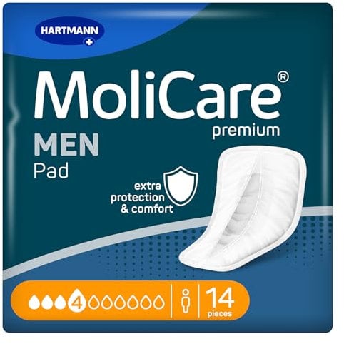 MoliCare MEN Pad 4 Tropfen Diskrete Inkontinenzeinlagen, Schutz bei leichtem bis mäßigem Auslaufen, Auslaufschutz, Sofort-Trocken-Gefühl, fortschrittlicher Hautschutz, 14 Stück