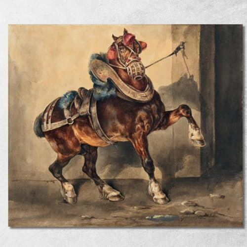 Das Pferd der Kreide Théodore Géricault, Tgr22, Bild auf Leinwand, Fine Art, gerahmt, fertig zum Aufhängen, hochwertig, 120 x 108 cm