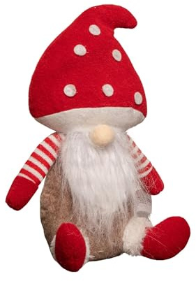 28cm Red and White Sitting Christmas Gonk with Mushroom Hat