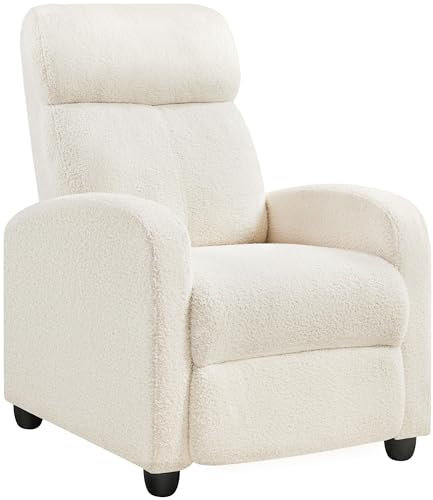 Yaheetech Relaxsessel Wohnzimmer Loungesessel mit Verstellbarer Rückenlehne, Sessel Schlafzimmer Fernsehsessel mit Fußstütze Liegesessel, Boucle-Gewebe aus Polyester, Elfenbein