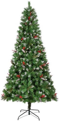 Uten Artificiale Albero di Natale 150 cm, Deluxe PVC Albero Neve Decorazione per Interni, 500 Punte PVC Aspetto Naturale Rami, 25 Gruppo Bacche Rosse e Pigna, Ramo Cerniera, Riutilizzabile