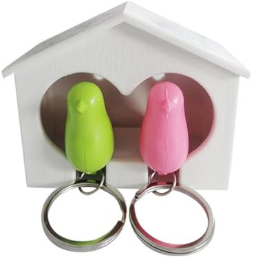 IFUDE 2 PCS Key Hooks Hanger Creative Birds House Whistle Keyrings Holder for Couple Housewarming Gifts Wall Key Organizer