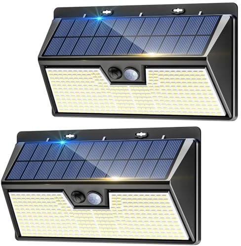 nipify Solarlampen für Außen mit Bewegungsmelder, 2 Stück 318 LED Solar Aussenleuchte Lampe Wasserdichte, 3 Modi Superhelle Solarleuchte Wandleuchte für Aussen Garten Hauswand
