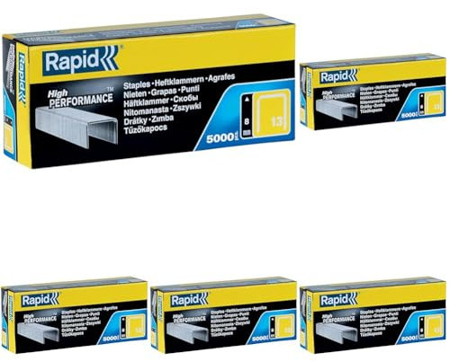 Rapid Tackerklammern Typ 13, 8mm Klammern, 5.000 Stk. Grosspackung, Feindrahtklammern für Holz und Leinwand (Packung mit 5)