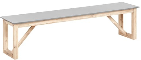 Beliani Outdoor Garden Bench Concrete Top Acacia Wood Legs 3 People Capacity Grey Notteri