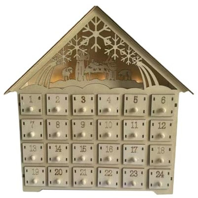 Calendario de cuenta regresiva de Navidad único de 24 días, calendario de adviento de madera con reno de árbol de Navidad y luces LED