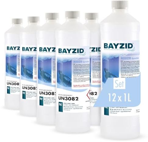 Höfer Chemie 12 x 1 L Algicide Anti Algue pour Piscine - Qualité Premium | Anti-Algues Non Moussant - Double Action Curative et Préventive - Efficace contre Bactéries et Champignons