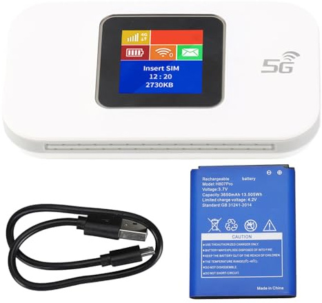 Ghzste Mobile WiFi Hotspot Router 4G Portable WiFi 1.44in Color Screen Mobile Hotspot Router with Micro SIM Card Slot for Phone Tablet Laptop (White)