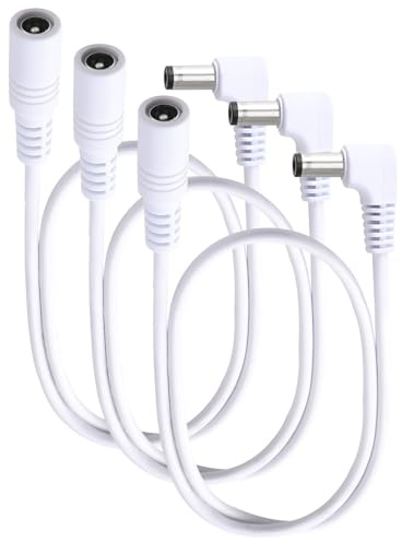 KUOQIY 3 Stücke 0.5m 5.5x2.1 mm 24V 12V DC Power Verlängerungskabel, Rechter Winkel Männlich Weiblich Verlängerung Kabel Netzkabel Verbinder 22AWG, für Sicherheitskameras, Weiß