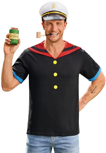 Mainfini Herren Popeye Kostüm Erwachsene Deluxe Halloween Cartoon Karneval Partei Rolle Charakter Zubehör Komplettes Set XL