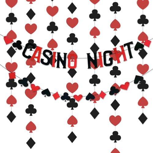 HDFHDF 1 Set Casino Deko Blumen Ziehen Flagge Ziehen 4 Meter Blumen Rote Schwarze Casino Dekoration Las Vegas Deko Poker Deko Geburtstagsfeier Partys