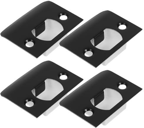 MAGICLULU Lot de 4 Sets de Sets de Plaques de Gâche D-type Noires en Acier Inoxydable Vis et Boîte de Rangement, Kit D'installation pour Renforcement de Porte D'entrée, Compatible Serrures