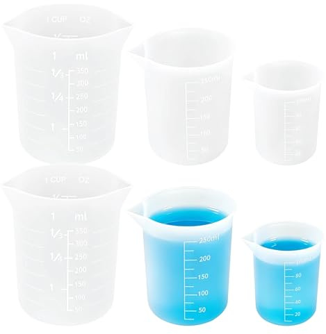 6 Pcs Silicone Measuring Jugs, Reusable and Non-Stick Resin Mixing Cups | 100/250/350ml(2 Each), Mixing Pouring Cup for Casting Molds, Jewelry Making, Baking, DIY, Arts & Crafts