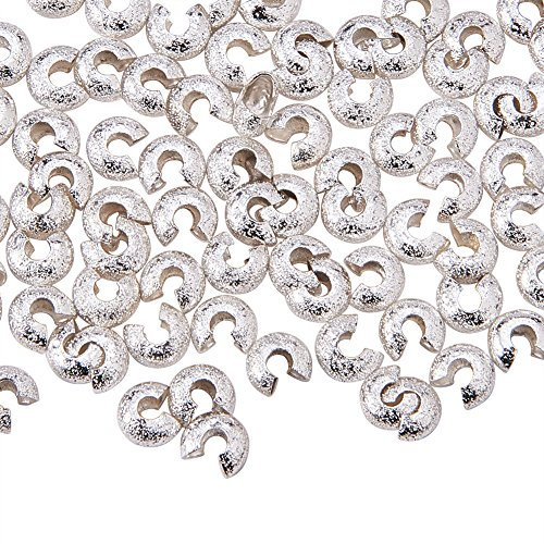 PH PandaHall Environ 100pcs/sac Laiton Perles a ecraser Crimp Beads Covers Assortiments d'artisanat Argent 4mm
