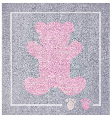 Zala Living Teddybär Kinderteppich, Polyamid, Pink, 100 x 100 x 0,7 cm