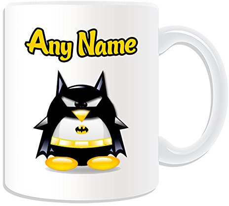 Personalised Gift - Batman Mug (Penguin Film Character Design Theme, White) - Any Name/Message on Your Unique - Costume Movie Superhero Hero Marvel Comics Avengers Bruce Wayne