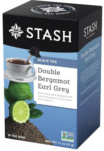 Stash Tea Company, Double Bergamotte Earl Grey Schwarzer Tee, 18 Teebeutel, 1,1 Unzen (33 g)