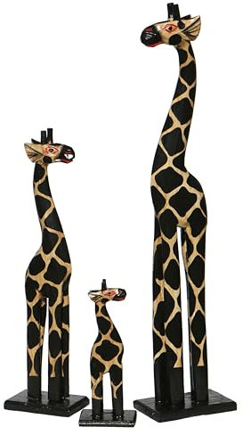 Wogeka Giraffen Set in 60–40–20 cm – handgeschnitze Holzfigur und Dekofigur – Afrikanische Tier-Deko im 3er-Set – Wohnaccessoire für Afrika-Fans aus Albesia-Holz
