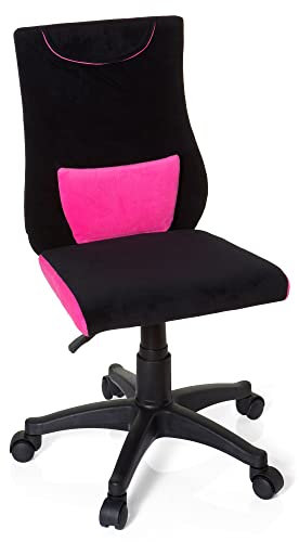 hjh OFFICE 670490 Kinderschreibtischstuhl KIDDY PRO Stoff Schwarz/Pink ergonomischer Jugend-Drehstuhl, höhenverstellbar