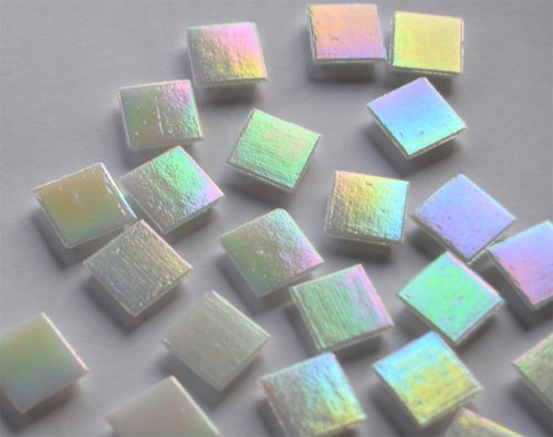 50 Stück Glas Mosaiksteine 2x2cm mit Regenbogenschimmer ca. 145g, Perlmutt Effekt (Weiß)