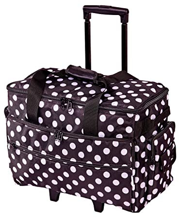 Sewing Online Große Nähmaschinen-Trolley-Tasche auf Rollen aus strapazierfähigem schwarzem Stoff mit weißen Punkten, 51 x 38 x 28 cm, Birke 006106/BW