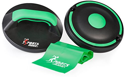 Sports Magic Core + Push Up Bar Twisters with Bonus Elastic Band & 2 Detachable Dome Plates - 5 ITEM PACK. Rubber Handles, Perfect Smooth Rotation Pushup Bars. Complete Fitness Gym for Upper Body, Abs, Arms, Fat Burning, Toning and Muscle Building.