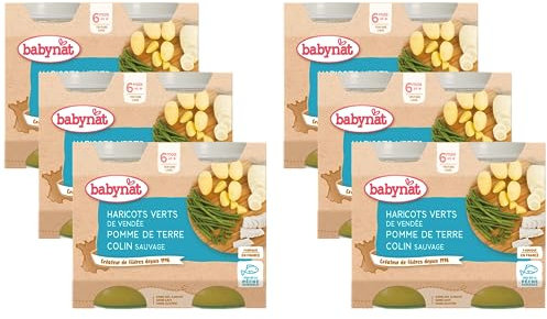 Babybio - Petits Pots Pomme de Terre Haricots Verts de Vendée Colin 2x200g - 6+ Mois - BIO - Lot de 6