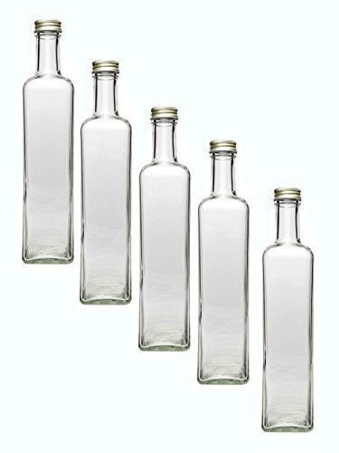 hocz 6x leere Glasflaschen 500ml Schraubverschluss Gold Eckig - kleine Flaschen zum Befüllen mit Deckel - für Saft, Getränke, Likör, Öl, Saucen - 6 Stück, Maraska