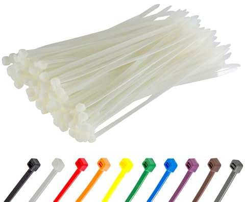 Gocableties - Collier de Serrage en Nylon - 200 mm x 4.8 mm - Blanc - Attache Câble Résistant aux UV - Serre-Câbles - Lot de 100 Pièces