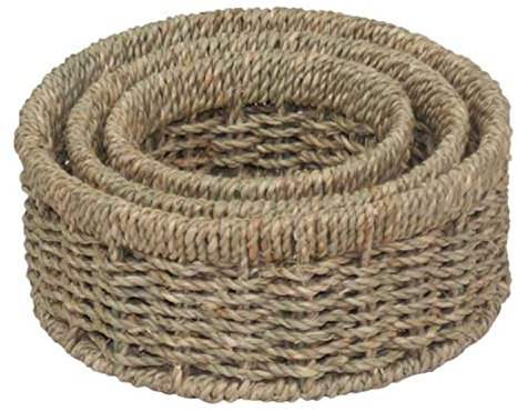 Red Hamper PT091 Set of 3 Round Seagrass Small Tray, Wicker, Brown