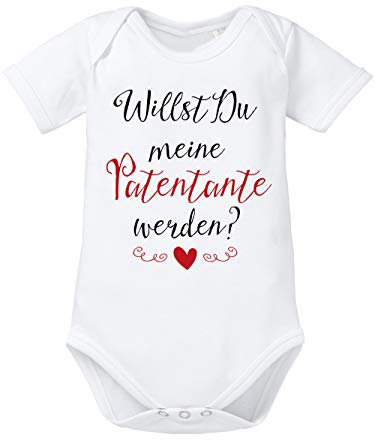 clothinx Baby Body Unisex Willst du Meine Patentante Werden? | Schönes Geschenk für die Taufpatin | Qualitativ Hochwertig Bedruckt | 100% Bio-Baumwoll Baby-Body Bio Weiß Gr. 50-56