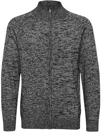 BLEND BHDaniri Homme Cardigan Gilet en Maille Fin avec col Montant Fermeture éclair Poignets côtelés Mélange de Coton Regular Fit, Taille:XL, Couleur:Black (70155)