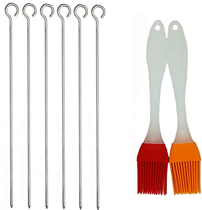 Binhai BBQ Kebab Brochetas y brochas Grill Cocina Silicona Basting Pastry Cooking Brushs & BBQ Basting Brush - Mejor Gadget de Cocina (Cepillo de Aceite 2 Pack y Brochetas 6 Pack)