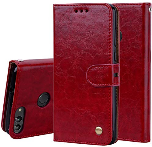 CUSTODIA Compatibile con HUAWEI P SMART FIG-LX1 FIG-L21 / ENJOY 7S (5.65) cover STAND flip libro Flip magnetica GEL SILICONE TPU eco pelle protezione PORTAFOGLIO porta carte vano card rosso