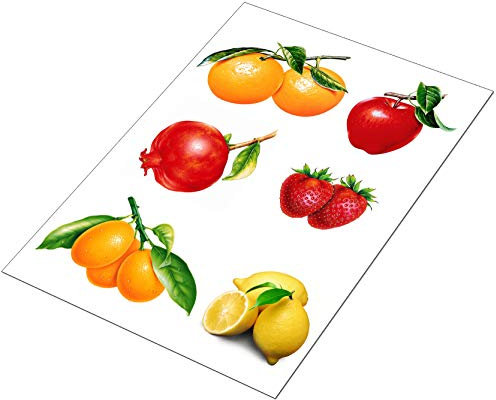 AWS 6 Stickers Obst Gemüse für Fliesen Küche Wasserfest in 2 Größen Vinyl Aufkleber (Medium A4)