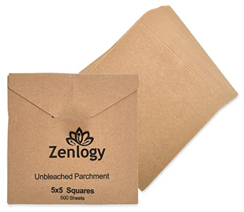 Zenlogy 5x5 Small Parchment Squares (500 sheets) - Unbleached, Non-stick, Pre-cut Parchment Paper- Ideal for Candy Wrappers, Liner Paper, Freezing and Storing, Separating, and Diamond Painting