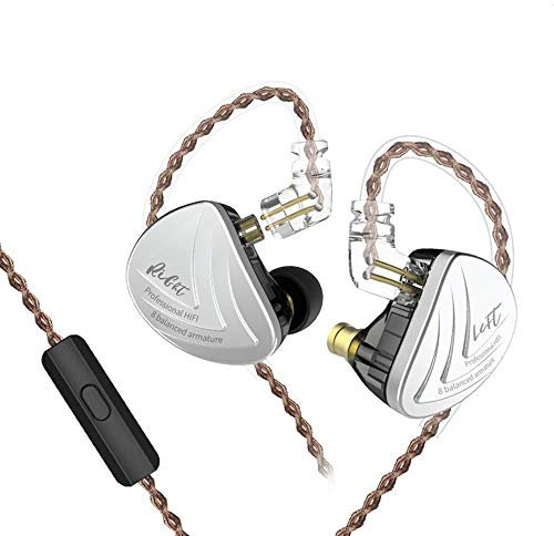 Yinyoo KZ AS16 IEM con 8 Armaduras Equilibradas, Monitores con Cable Desmontable 2pin (Negro con Micrófono)