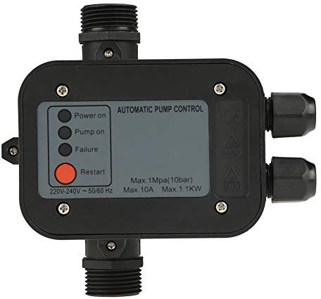 Samfox Contrôleur de Pression de Pompe à eau de Contrôle électronique Automatique de Commutateur de 220V 50 / 60HZ Noir pour Pompe à eau Auto-amorçante
