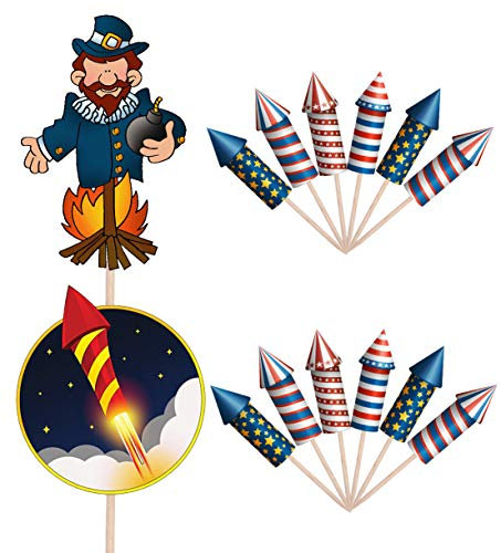 AK Giftshop Fireworks Party Food Cake Cupcakes Picks Sticks Decorations Toppers Stand Up Food Flags (Pack of 14)