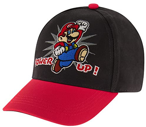 Nintendo Jungen Baseball Cap, Super Mario Adjustable Kids Hat for Ages 4-7 Baseballkappe, Schwarz/Rot, Jahre