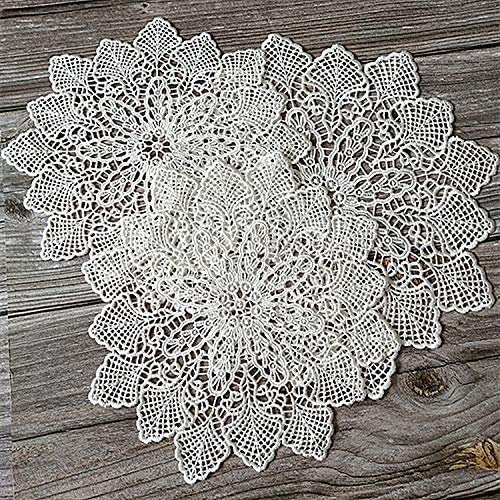 Yulakes 3 Stück weiße Spitze Runde Stickerei Tisch Tischset ,Handarbeit Geklöppelt Spitzendeckchen Baumwolle Placemat Blume Matte,Spitzendeckchen Häkeldeckchen Tischdecke 21cm/25cm/30cm