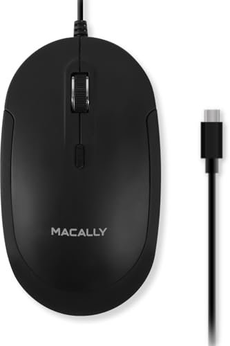 Macally Ratón USB tipo C con cable,Diseño delgado y compacto,Diseño simple de 3 botones y rueda de desplazamiento con interruptor DPI,Cómodo ratón con cable Plug & Play (negro)