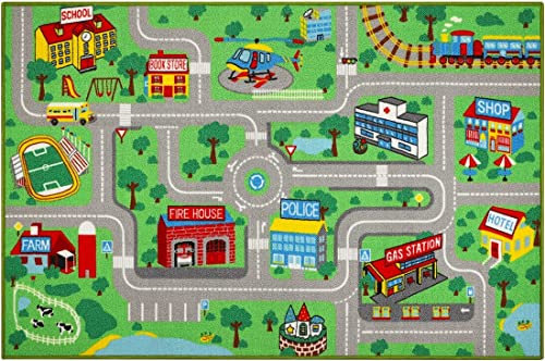 Capslpad Kids Play Rug Town City Road Car Mat 160x100cm (5'2 x 3'3) Kids Carpet Playmat Exercise Mat Learning Educational Area Rug for Children Boy Girl Toddler Bedroom Playroom