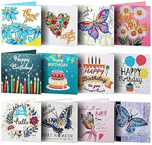 ycyingcheng 5D Diamant Malerei Grußkarte, 12Stück Speziell geformte Weihnachtspostkarte, Happy Birthday Diamantstickerei Kristall Strass Malerei Kunst Handwerk Geschenk fürThanksgiving